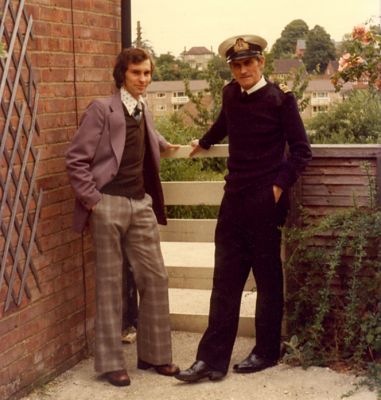 04TM03_04_09
Colin with his son Ben at Ambledene in June 1977. The family lived in Plymouth for most of Colin's service but they moved to Overton towards the end of his career as part of his retirement plan. Ben did an apprenticeship at Laverstoke Mill and now lives in Kempshott (2007). 

From Colin Inman
