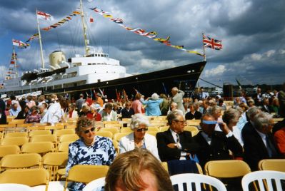05_1CR003_17_01
Songs of Praise, organised by the British Sailors' Society, was held on the dockside next to the Royal Yacht. A contingent from St Mary's choir took part in the occasion, including Colin Inman's wife Eva. 

From Colin Inman

