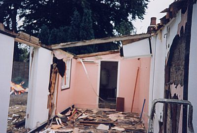05_2BSCT_016
First came the demolition of the original structure. It was mostly timber and board on the inside and the whole structure was built as a lean-to against a brick wall. There was another similar construction on the other side of the wall with a neighbour living there. This did cause a few anxious moments. 

From Bob Reid
