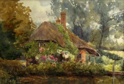 07_OA00_10
This painting is believed to be by Lady Portal, wife of Brigadier-General Sir Birtram Portal. It shows the cottage by the bridge in Bridge Street in about 1916. Both the painting and the cottage are currently owned by Mr and Mrs Popovic who kindly allowed us to reproduce it on the website. 

By Lady Portal
