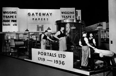 09PO024_3
Exhibition of making hand-made paper - Olympia 1936. Joby Holmes, father of Paul Holmes, is second from the right. 

From Paul Holmes
