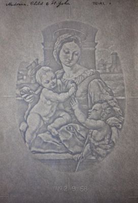 09POW_27
We are endebted to Franco Mariani of Museo della Carta e della Filigrana, Fabriano for the information provided about this image and a number of others in this gallery. He describes this image as - Raffaello,Madonna col Bambino e San Giovanni (Madonna with Child and St John) The watermark is very similar to Raffaello's painting in The National Gallery, London. (See next image) 

From Jon Sheldon. Information Franco Mariani
