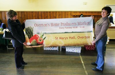 02TM016_06_01
Overton's Home Producers Market (Tuesday Market) is held in St Mary's Hall in the High Street on Tuesday mornings between 10.00 & 12.00. Shown in the picture are Lindy and Liz, co-founders of the market in April 2010. 

By Tony Morris
