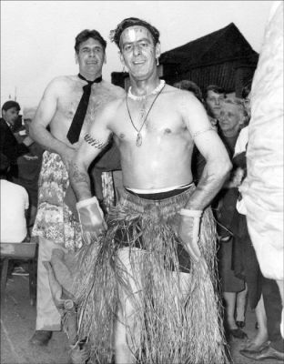 15_1OC002_02
Frank Smith and Owen Brewerton after the wheelbarrow race - early 1970s. Actually, they look quite fresh so perhaps it was before the race. The race was a circuit of the village pubs with a stop for refreshments at each one. 

From Frank Smith
