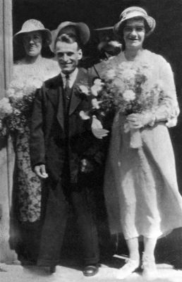 16PE001_02
Wedding of Frank and Lilian Burgess 1934 - parents of Brian Burgess. Note Frank's peg leg which identifies him in several Overton mummers photos. 

From Brian Burgess
